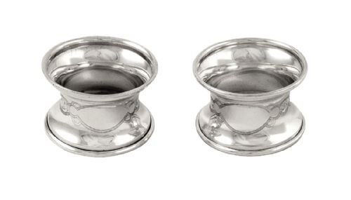 fig 1. Pair of Antique Sterling Silver Napkin Rings in Box 1911