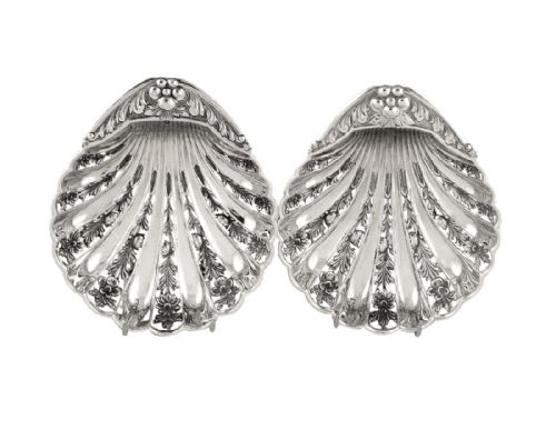 Pair of Antique Sterling Silver Shell Shape Dishes 1915