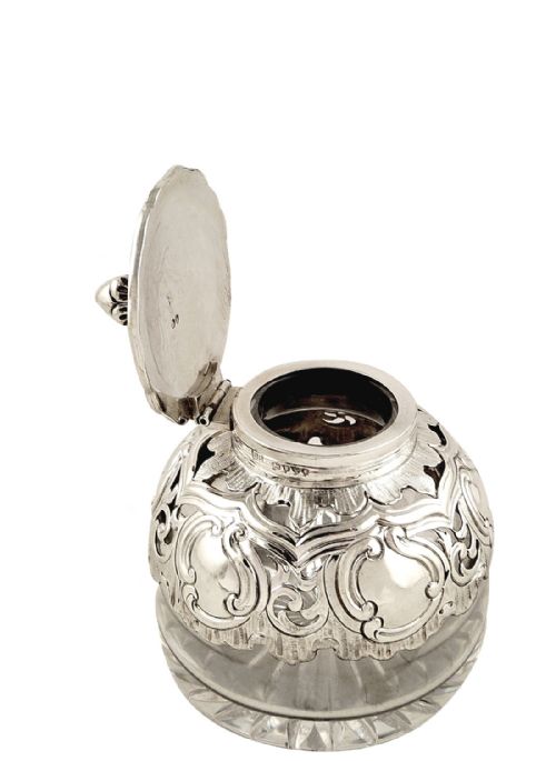 fig 1. Antique Victorian Sterling Silver & Glass Inkwell 1885