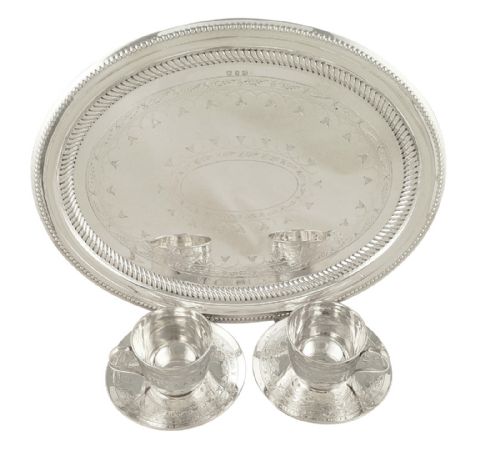 fig 1. Rare Antique Victorian Sterling Silver Tray with 2 Cups & Saucers 1894
