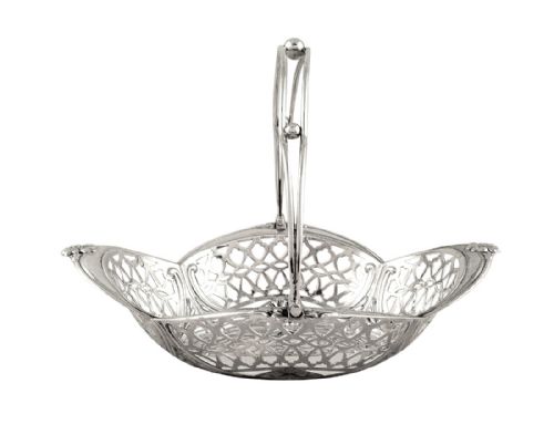 Antique Edwardian Sterling Silver Swing Handle Basket 1907