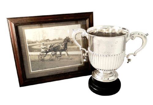 Antique Sterling Silver 10" Trophy Cup with Photo - London Trotting Club