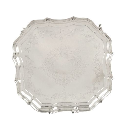 Antique Edwardian Sterling Silver 12" Square Tray/salver 1909