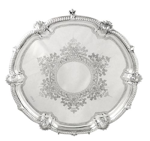 Antique Victorian Sterling Silver 12" Tray / Salver 1898