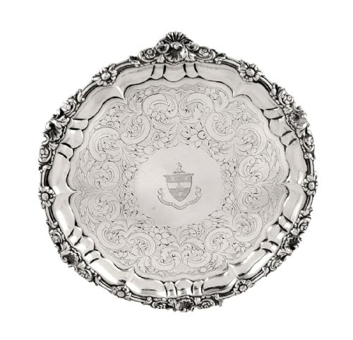 Antique Georgian Sterling Silver 9" Crested Tray / Salver 1827