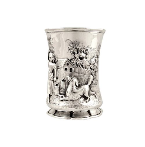 Antique Victorian Sterling Silver Mug 1857 - Dog & Girl