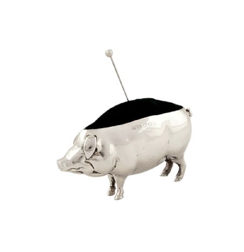 Antique Edwardian Sterling Silver Pig Pin Cushion 1905