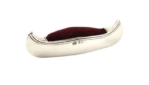 Antique Edwardian Sterling Silver Canoe Pin Cushion 1905