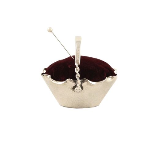 Antique Victorian Sterling Silver Basket Pin Cushion 1890