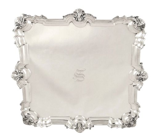Antique Edwardian Sterling Silver 12" Square Tray/salver 1907 'S'