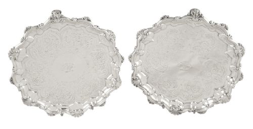 Pair of Antique William IV Sterling Silver Card Trays 1833