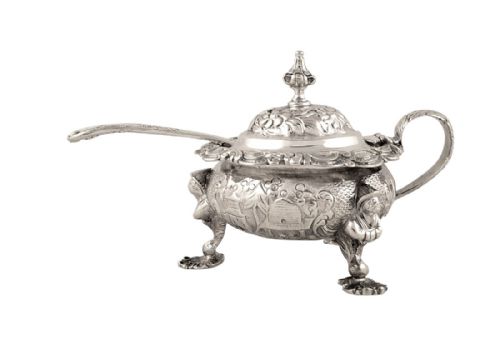 Antique Georgian Irish Sterling Silver Mustard - Dublin 1826 - Chinese Decoration