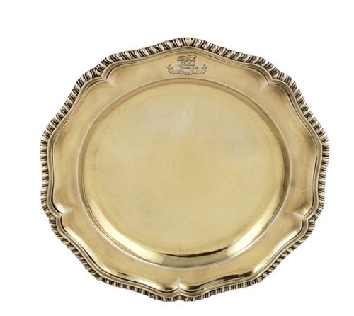fig 1. Set of 6 Antique Georgian Silver Gilt Dinner Plates 1787