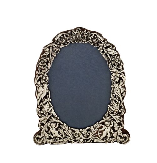Antique Victorian Silver Photo Frame - 1883 - Butterflies & Cherubs