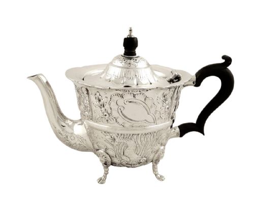 Antique Edwardian Sterling Silver Teapot - 1904 - Birds & Animals