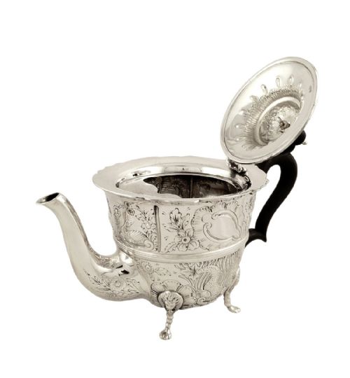 fig 1. Antique Edwardian Sterling Silver Teapot - 1904 - Birds & Animals