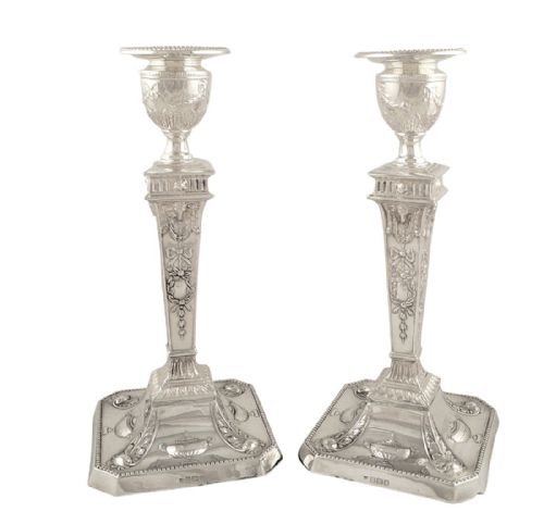 Pr of Antique Edwardian Sterling Silver 8" Candlesticks 1908