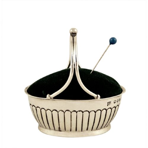 Antique Victorian Sterling Silver Basket Pin Cushion 1887