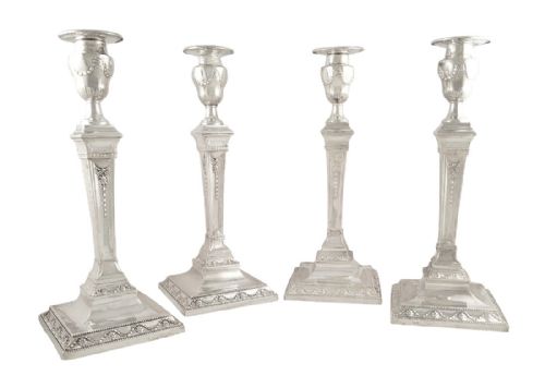 Set 4 Antique Victorian Sterling Silver 12" Candlesticks 1883