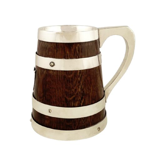 Antique Victorian Oak & Silver Plated Pin Mug / Tankard C 1880