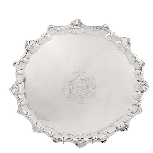 Antique George II Sterling Silver 13" Salver / Tray 1754 - W.peaston
