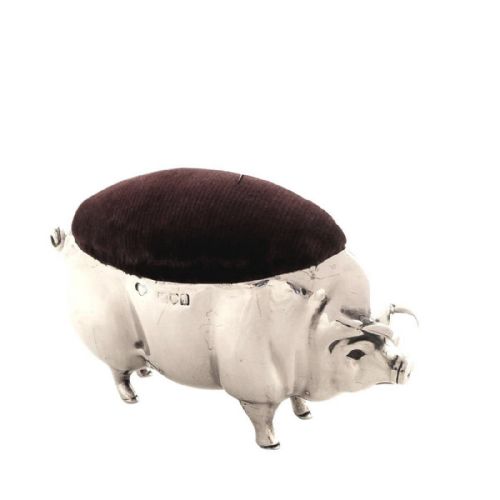 Large Antique Sterling Silver Pig Pin Cushion 1906