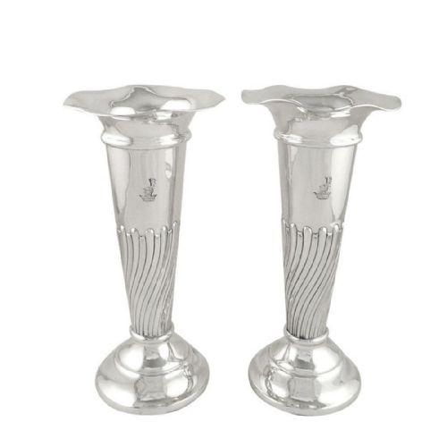 Pair of Antique Edwardian Sterling Silver 8" Vases 1907