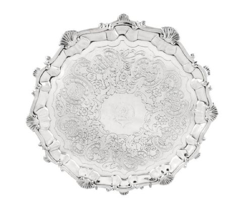 Antique Georgian Sterling Silver 10" Tray / Salver  - 1762