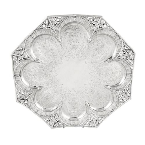 Unusual Antique Silver Plated 12" Salver / Tray  C1900