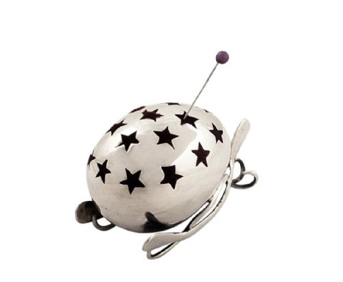 fig 1. Antique Edwardian Sterling Silver Egg & Wishbone Pin Cushion 1908
