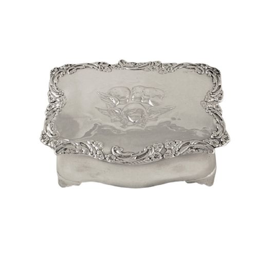 Antique Edwardian Sterling Silver Ring / Trinket Box 1903 - Angels