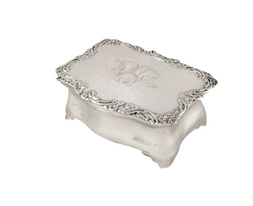 fig 1. Antique Edwardian Sterling Silver Ring / Trinket Box 1903 - Angels