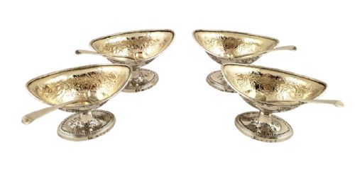 fig 1. Set 4 Antique Georgian Sterling Silver  Salt Cellars in Case 1797 - Double Duty