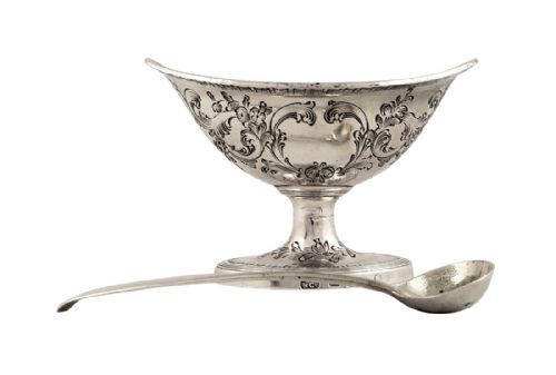 fig 2. Set 4 Antique Georgian Sterling Silver  Salt Cellars in Case 1797 - Double Duty