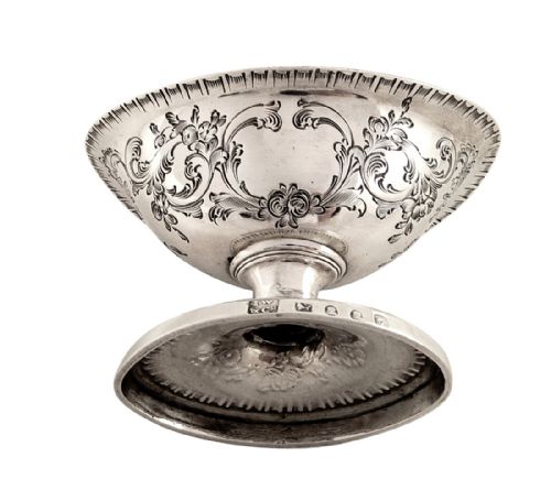 fig 4. Set 4 Antique Georgian Sterling Silver  Salt Cellars in Case 1797 - Double Duty
