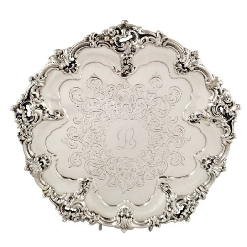 Antique Victorian Sterling Silver 8" Tray - 1855 - 'L'