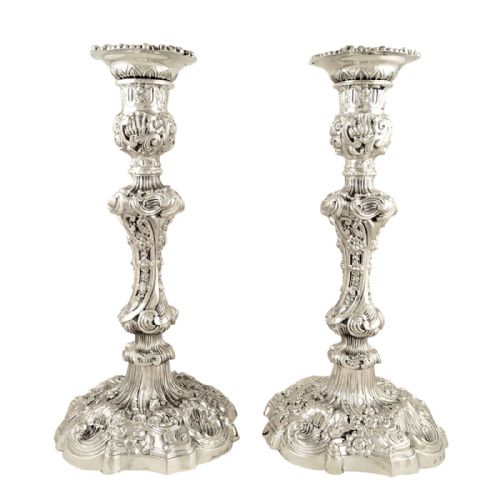 Pair of Antique Georgian Sterling Silver 11" Candlesticks 1826