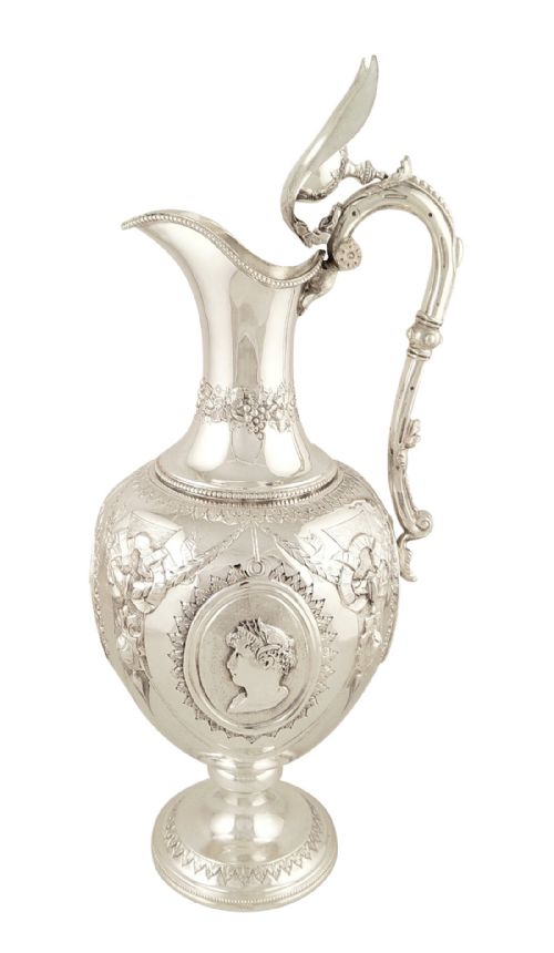 fig 1. Antique Victorian Sterling Silver Claret Jug / Wine Ewer 1879