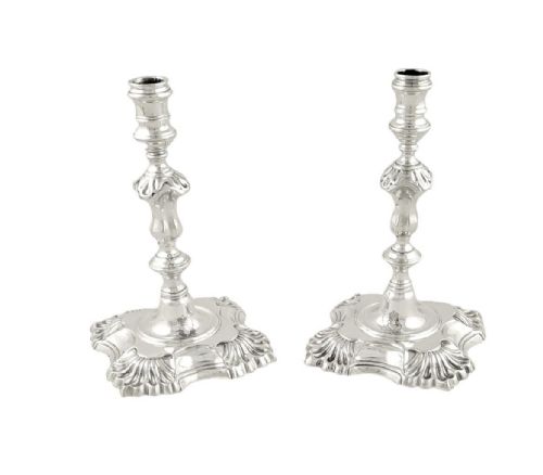 fig 1. Pair of Antique Sterling Silver Garrards Tapersticks - 1934