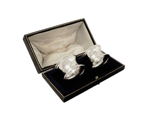 Pair of Antique Sterling Silver Napkin Rings in Box 1911