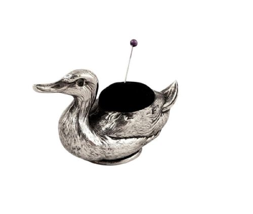 Antique Edwardian Sterling Silver Duck Pin Cushion 1906