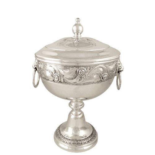 Antique Sterling Silver 10" Cup & Cover 1930 - Lion Head Handles