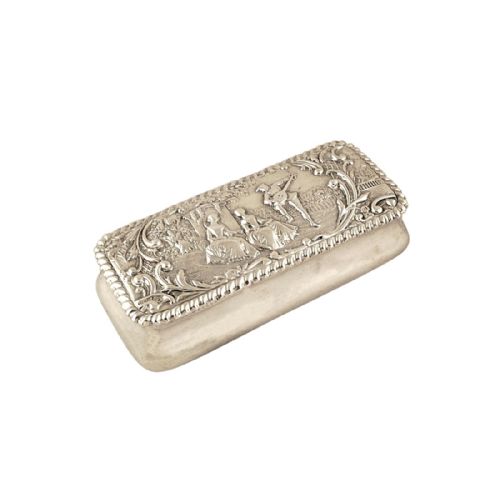 Antique Edwardian Sterling Silver Ring Box 1902 - Serenading Scene