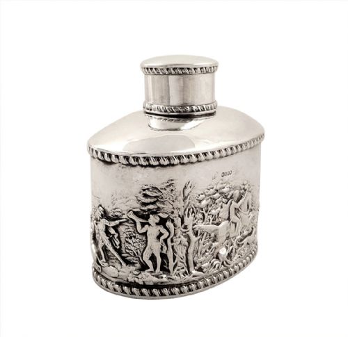 fig 1. Antique Victorian Sterling Silver Caddy with Hunting Scenes 1900
