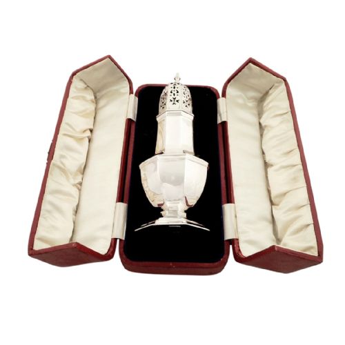 Antique Edwardian Sterling Silver Sugar Shaker / Caster in Presentation Case 1901