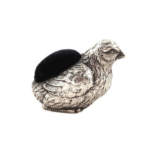Antique Edwardian Sterling Silver Chick / Bird Pin Cushion 1910