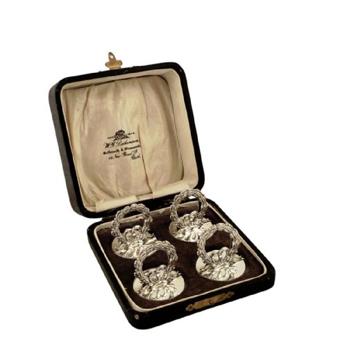 Set of 4 Antique Sterling Silver Laurel Wreath Menu/card Holders 1929