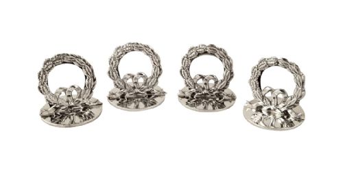 fig 1. Set of 4 Antique Sterling Silver Laurel Wreath Menu/Card Holders 1929