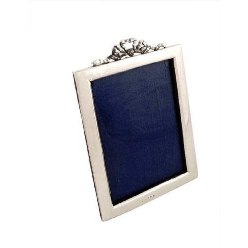 Antique Edwardian Sterling Silver Ribbon/bow 7" Photo Frame 1901