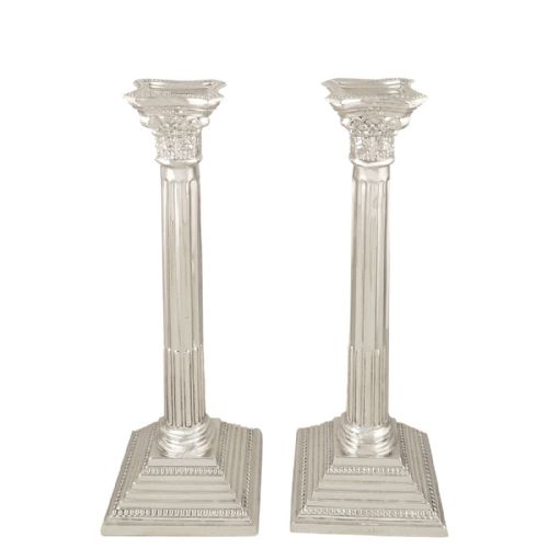 Pair of Antique Sterling Silver 11" Corinthian Column Candlesticks 1929